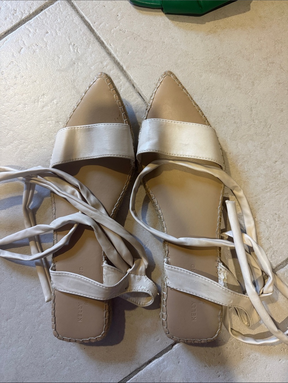 JustFab Cream Lace-Up Pointed Espadrille Sandals